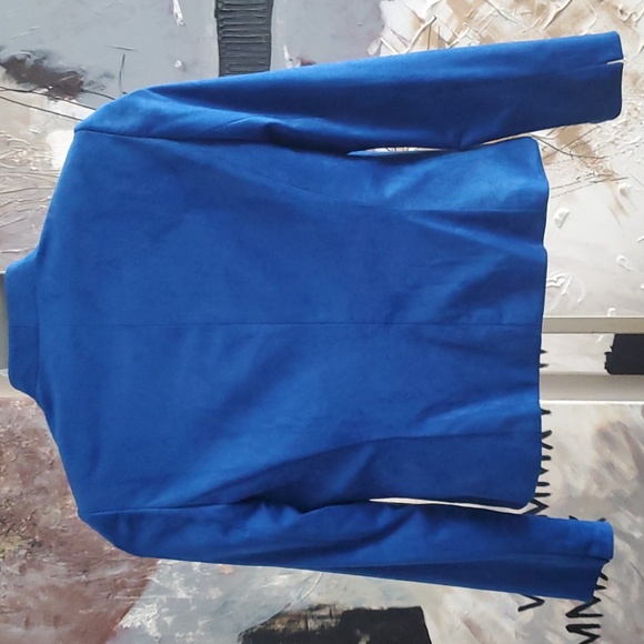 TAHARI Arthur S. Levine Blue Faux Suede Blazer Jacket Womens Size 10P - Picture 4 of 8